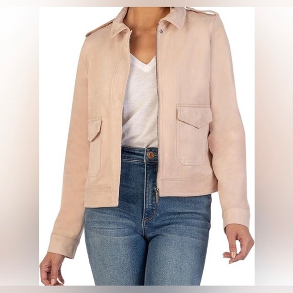 KUT from the Kloth Woman’s Alena Hidden Zipper Trucker Jacket XS Powder Pink NWT - Picture 4 of 15